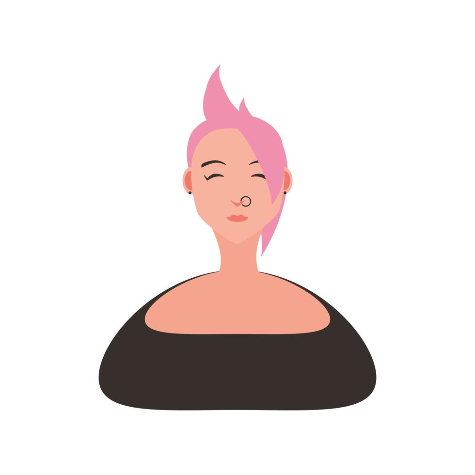 young woman with hair and pierced nose in cartoon style white background vector
