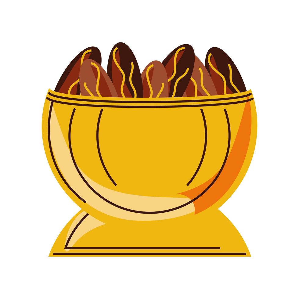 gold bowl with fruits food cartoon isolated style vector