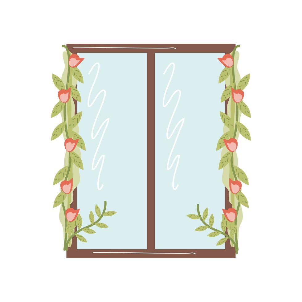 home garden window with flowers frame decoration vector