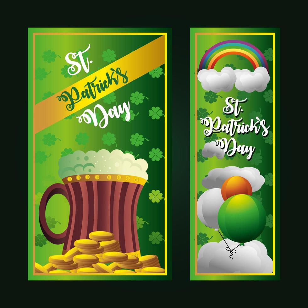 st patricks day beer coins balloons rainbow green banners vector