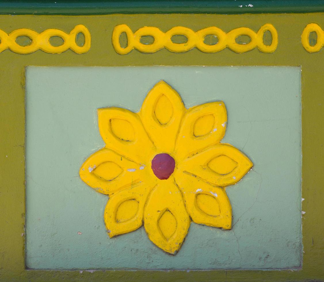 GUATAPE, COLOMBIA, SEPTEMBER 11, 2019 - Detail from colorful facade on the building in Guatape, Colombia. Each building in town Guatape has bright color tiles along the lower part of facade. photo