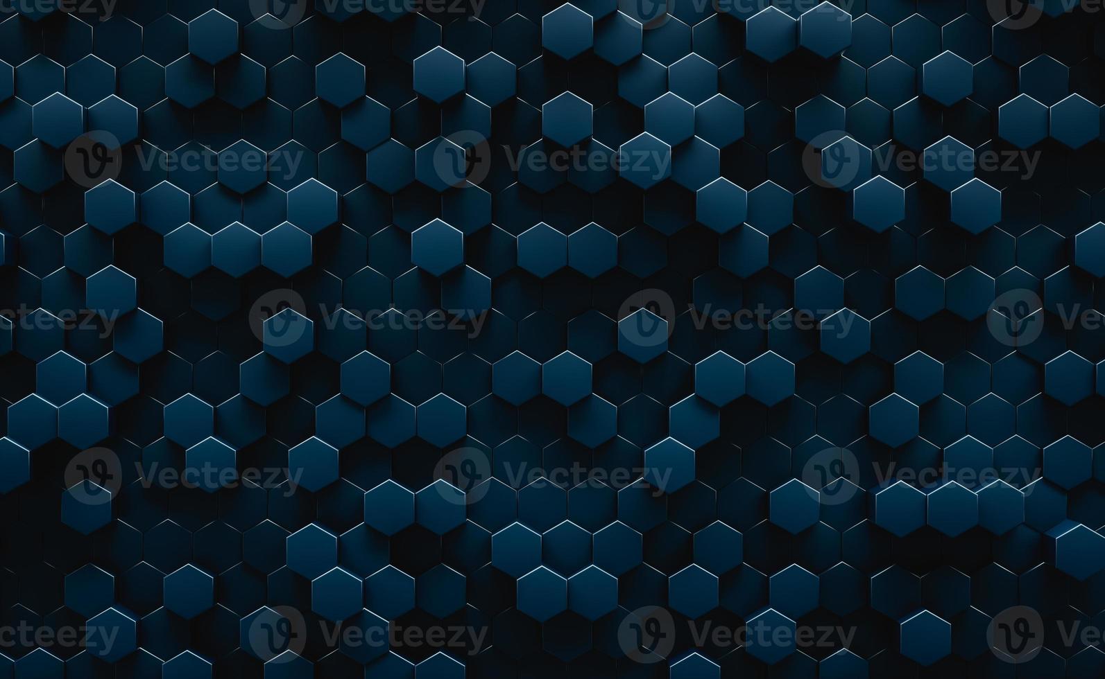 3D Illustration. Dark geometric hexagonal abstract background. Futuristic and technology concept. photo