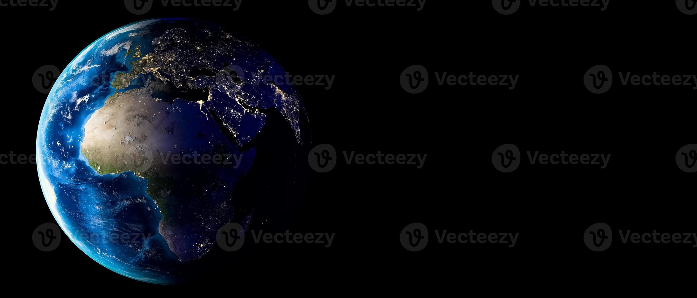 Planet Earth with clouds, Europe and Africa. Copy space. 3d Render photo