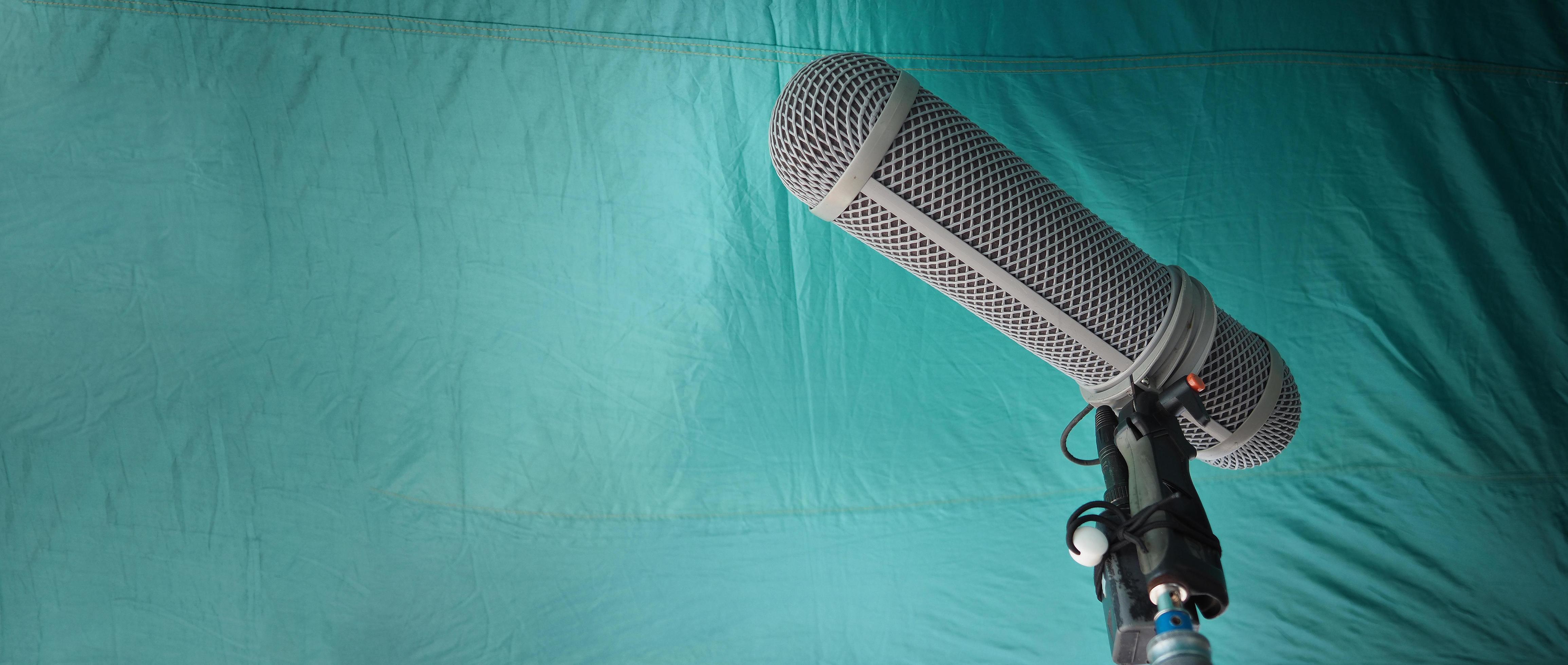 Microphone boom type. Sound recorder boom mic and tripod stand. 3714842