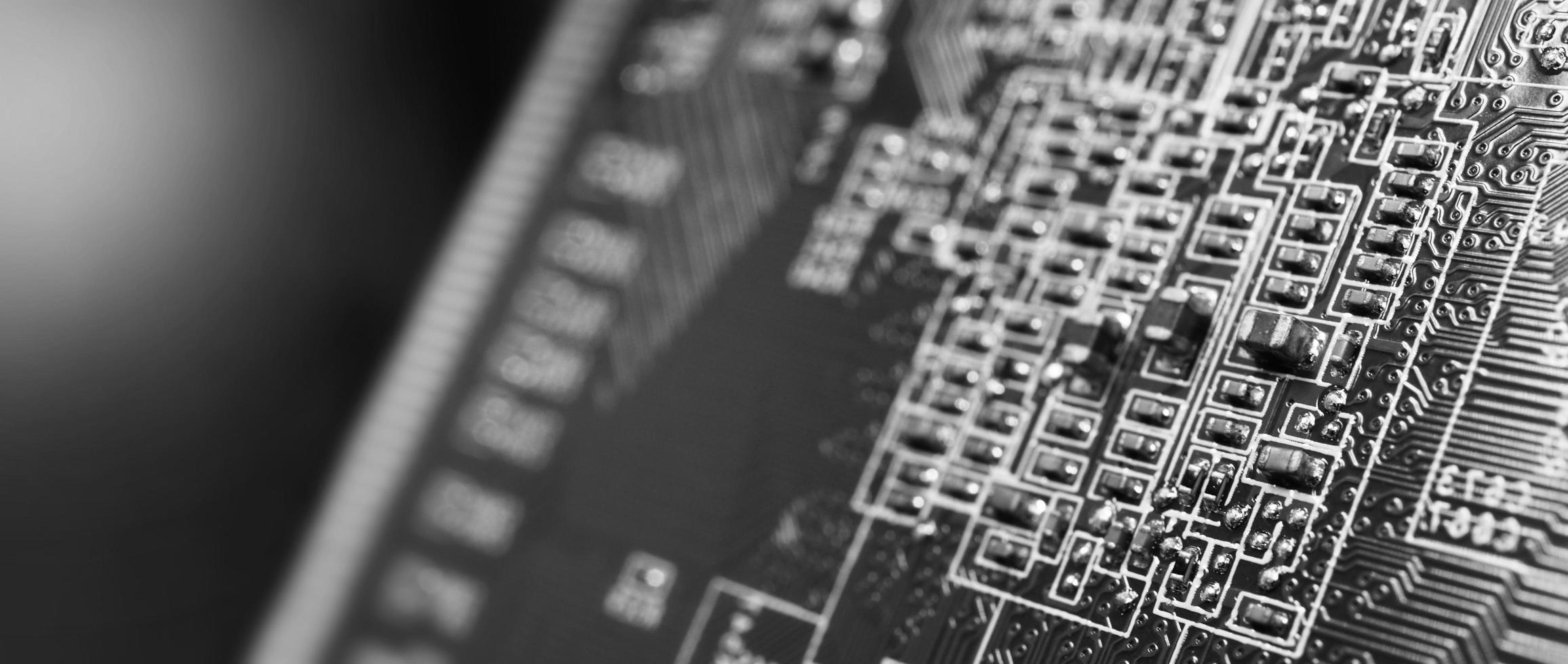 Semiconductor. cpu chip located on the green motherboard of the computer. photo