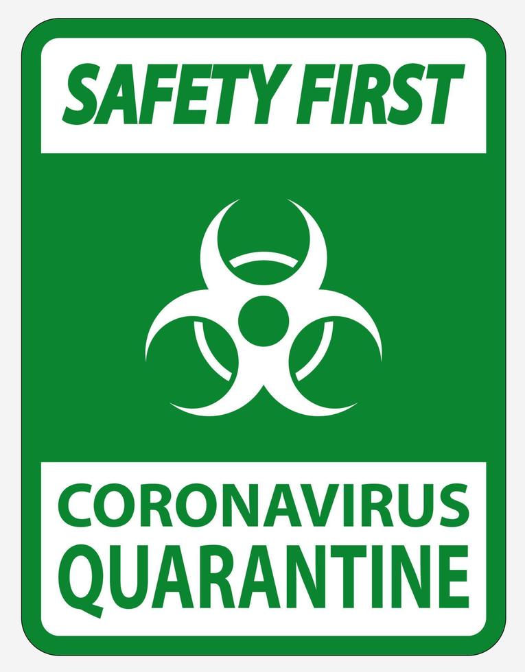 Safety First Coronavirus Quarantine Sign Isolated On White Background,Vector Illustration EPS.10 vector