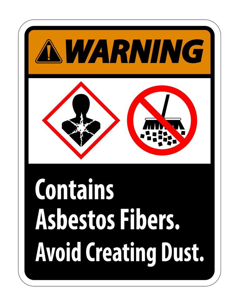 La etiqueta de advertencia contiene fibras de amianto, evite la creación de polvo. vector