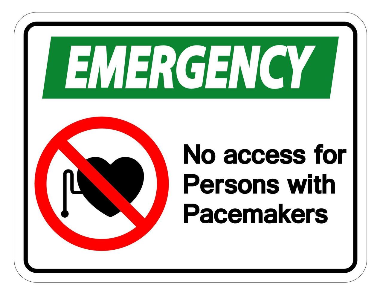 Sin acceso de emergencia para personas con signo de símbolo de marcapasos sobre fondo blanco. vector