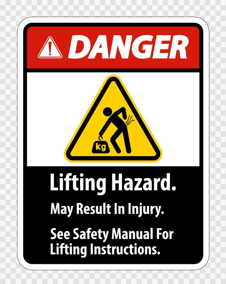 Lifting Hazard,May Result In Injury, See Safety Manual For Lifting Instructions Symbol Sign Isolate on transparent Background,Vector Illustration vector