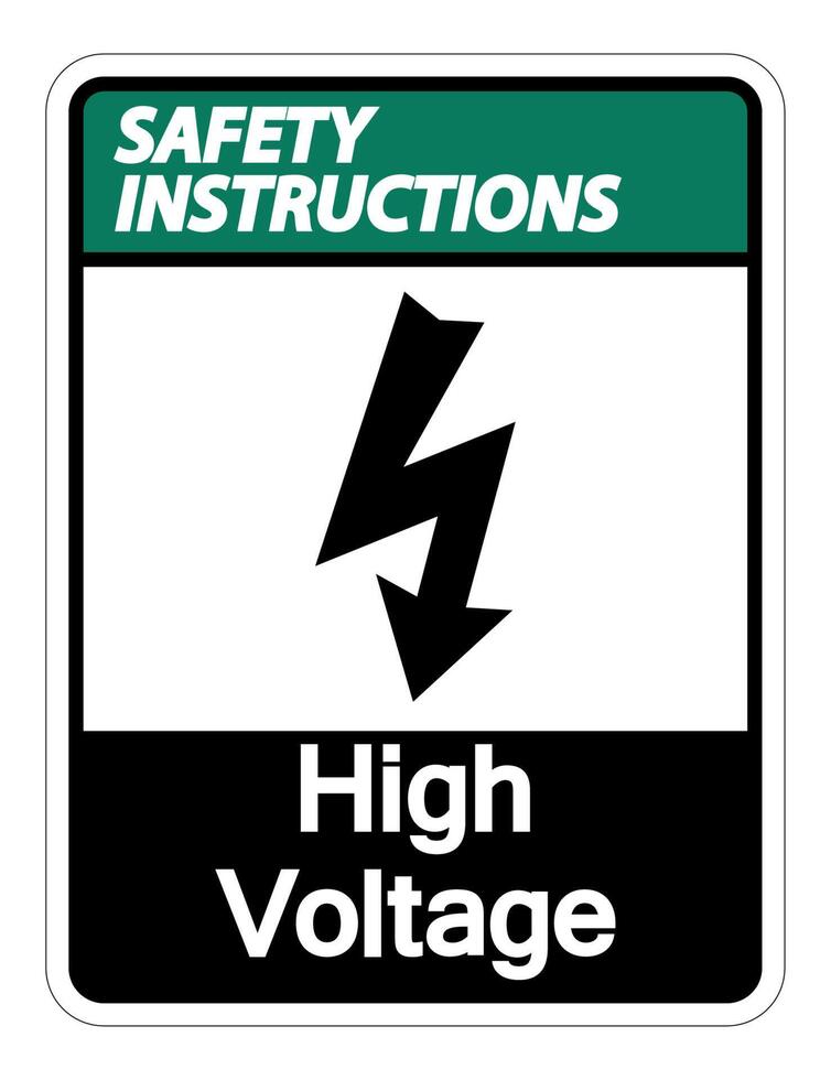 Instrucciones de seguridad señal de alto voltaje sobre fondo blanco. vector