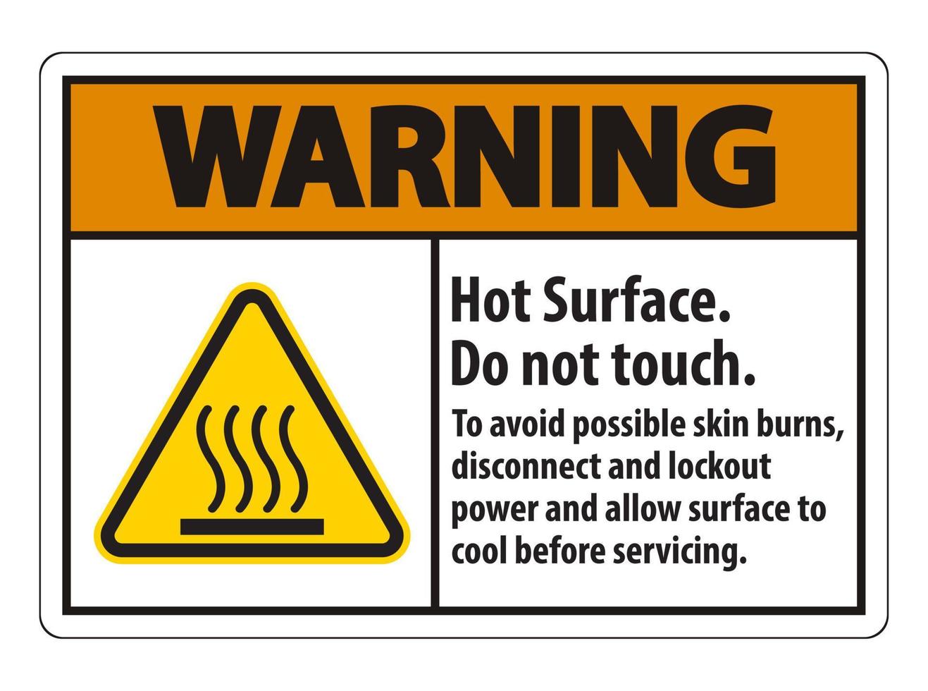 Hot Surface, Do Not Touch, To Avoid Possible Skin Burns, Disconnect And Lockout Power And Allow Surface To Cool Before Servicing Symbol Sign Isolate On White Background,Vector Illustration vector