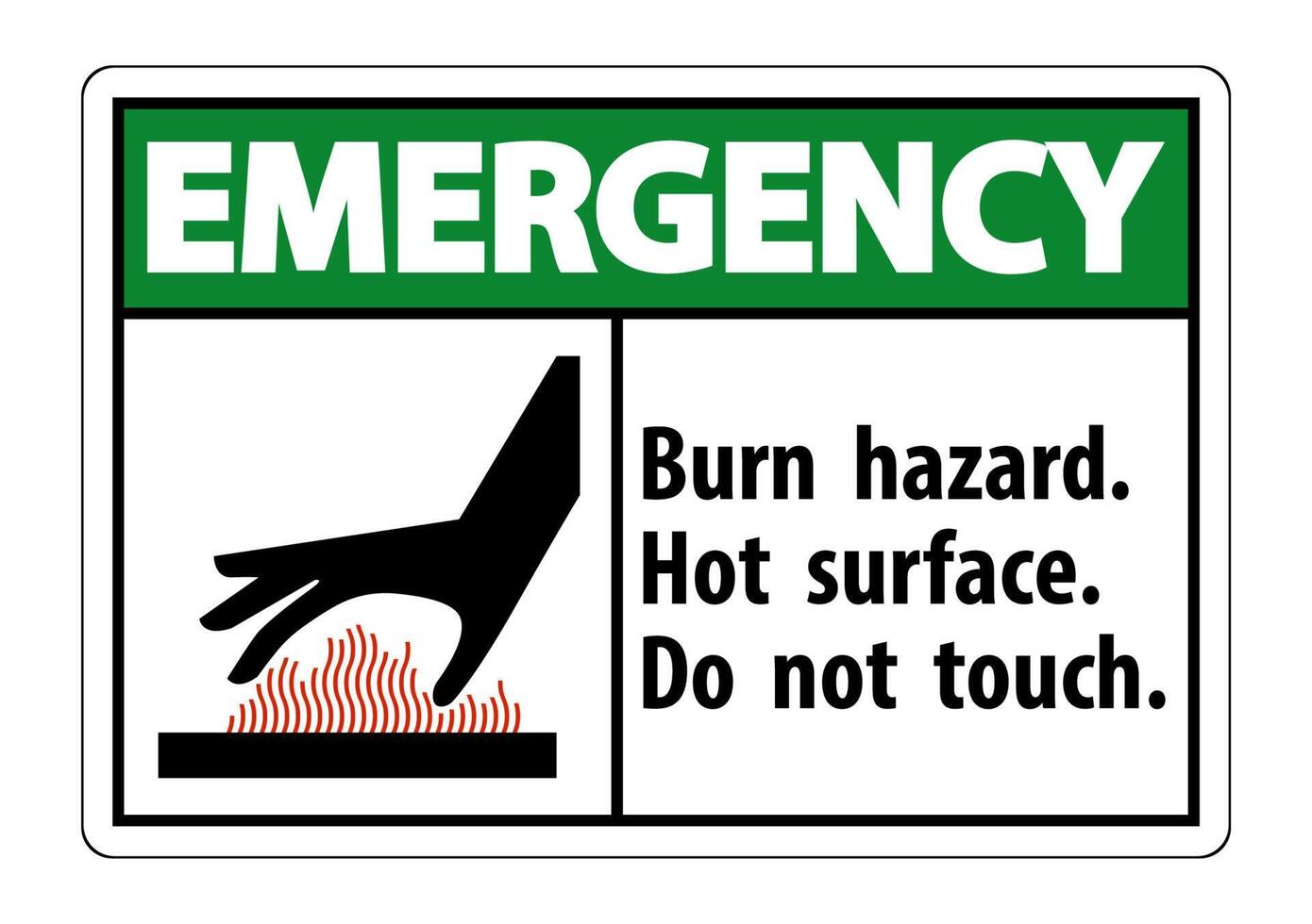 Peligro de quemaduras de emergencia, superficie caliente, no toque el símbolo de signo aislado sobre fondo blanco, ilustración vectorial vector