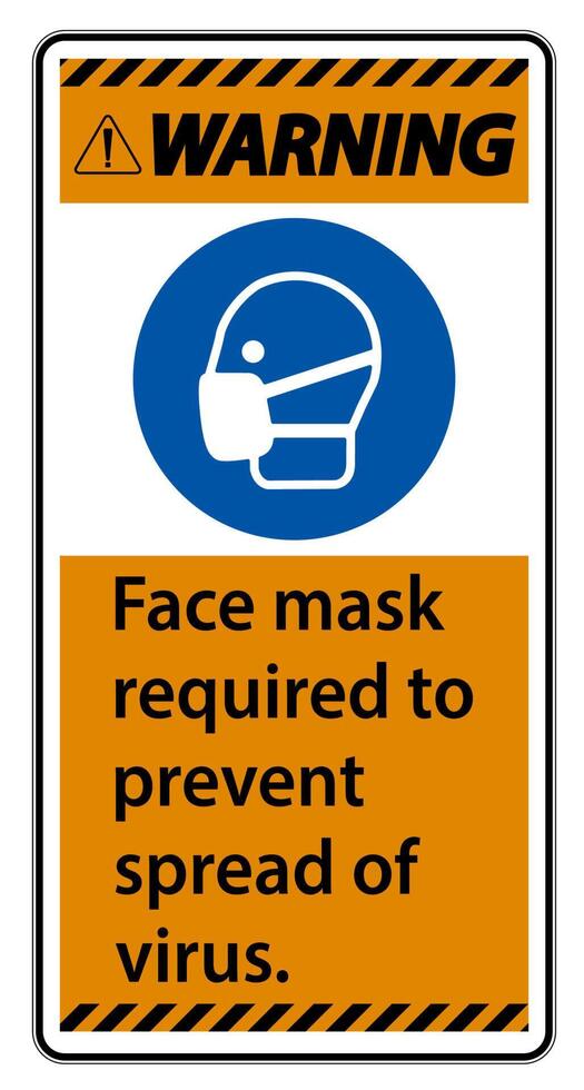 Warning Face mask required to prevent spread of virus sign on white background vector
