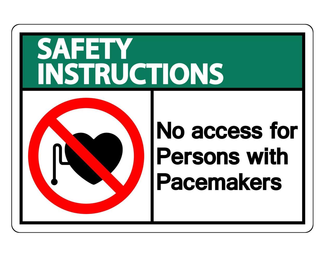 Instrucciones de seguridad sin acceso para personas con signo de símbolo de marcapasos sobre fondo blanco. vector