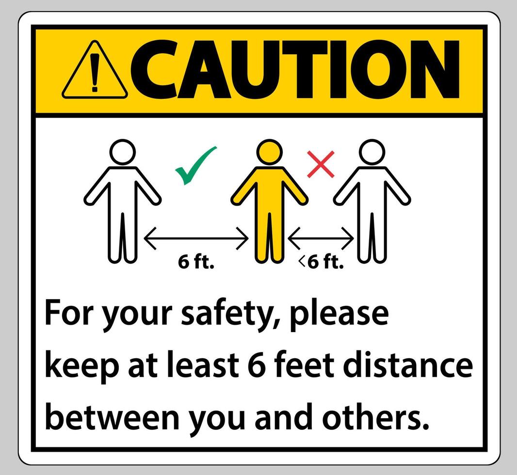 Caution Keep 6 Feet Distance,For your safety,please keep at least 6 feet distance between you and others. vector