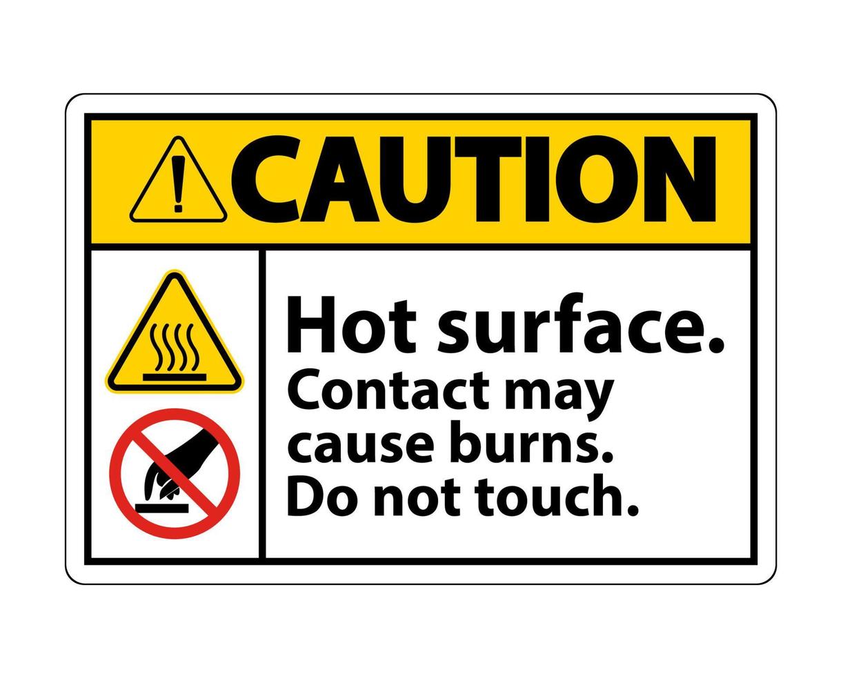 Precaución superficie caliente no toque signo símbolo aislar sobre fondo blanco, ilustración vectorial vector