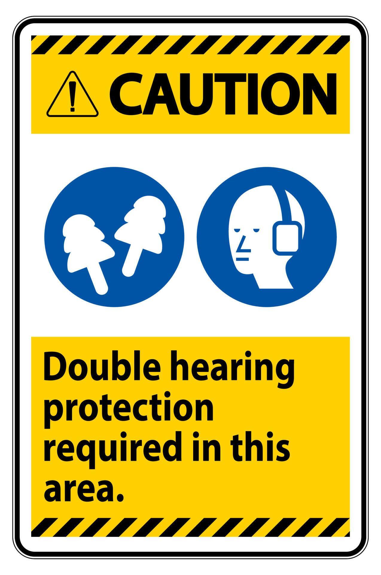 Caution Sign Double Hearing Protection Required In This Area With Ear