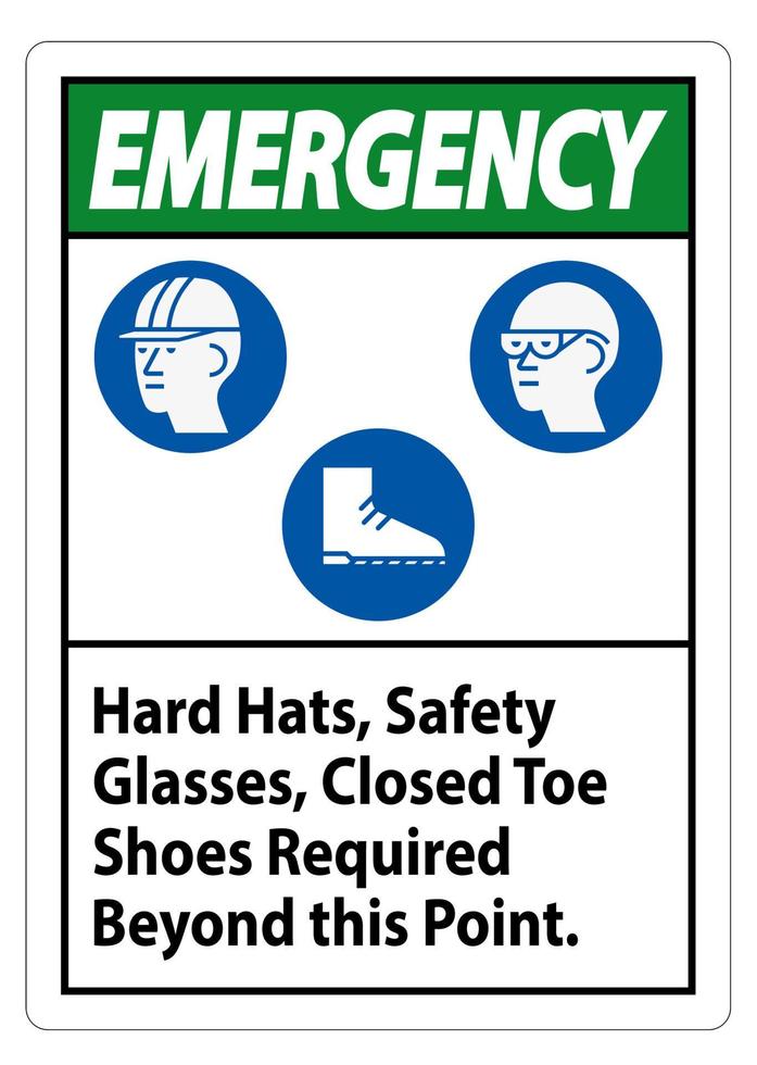 señal de emergencia cascos, gafas de seguridad, zapatos cerrados requeridos más allá de este punto vector