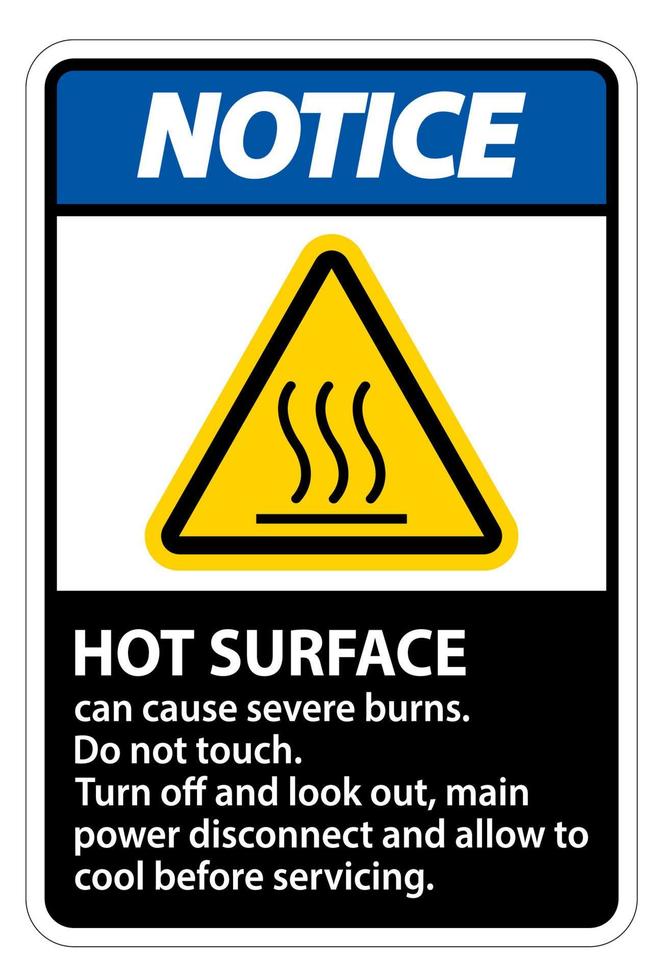 Notice Hot surface sign on white background vector