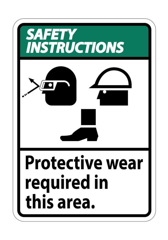 Safety Instructions Sign Protective Wear Is Required In This Area.With Goggles, Hard Hat, And Boots Symbols on white background vector