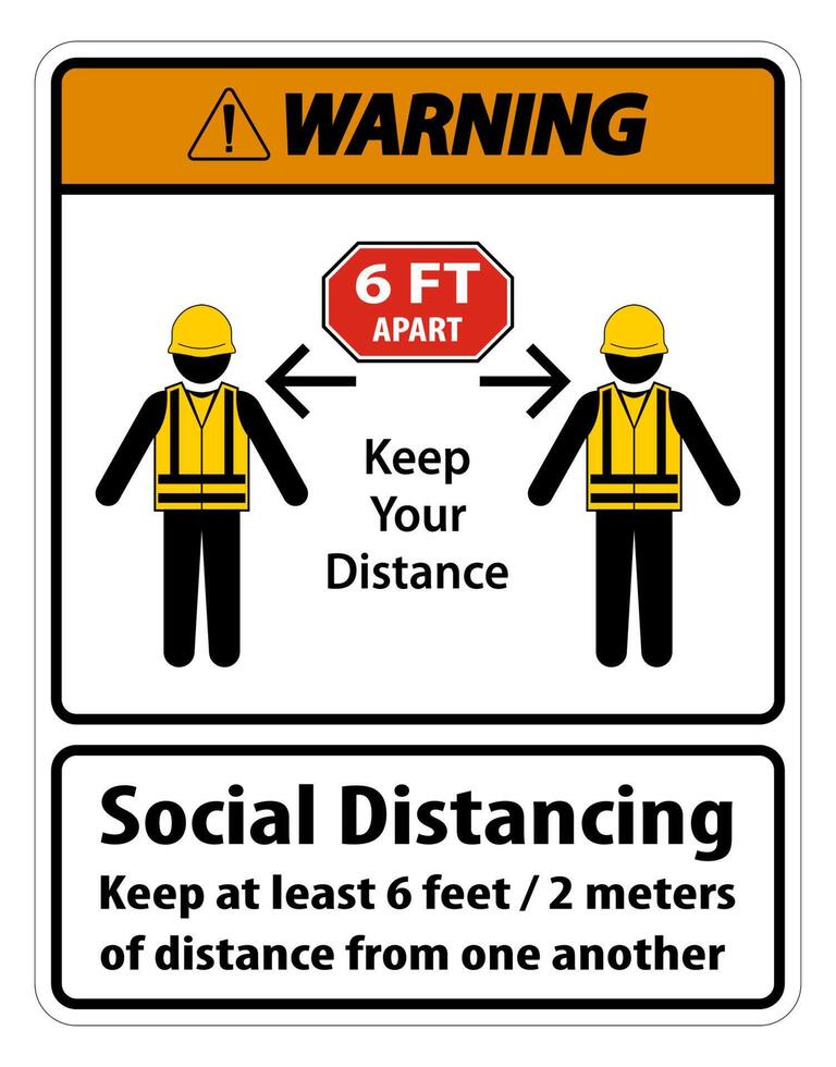 Warning Social Distancing Construction Sign Isolate On White Background,Vector Illustration EPS.10 vector