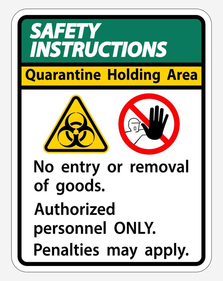 Safety Instructions Quarantine Holding Area Sign Isolated On White Background,Vector Illustration EPS.10 vector