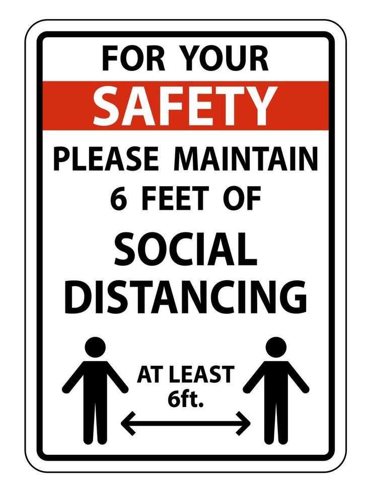 Safety For Your Safety Maintain Social Distancing Sign on white background vector