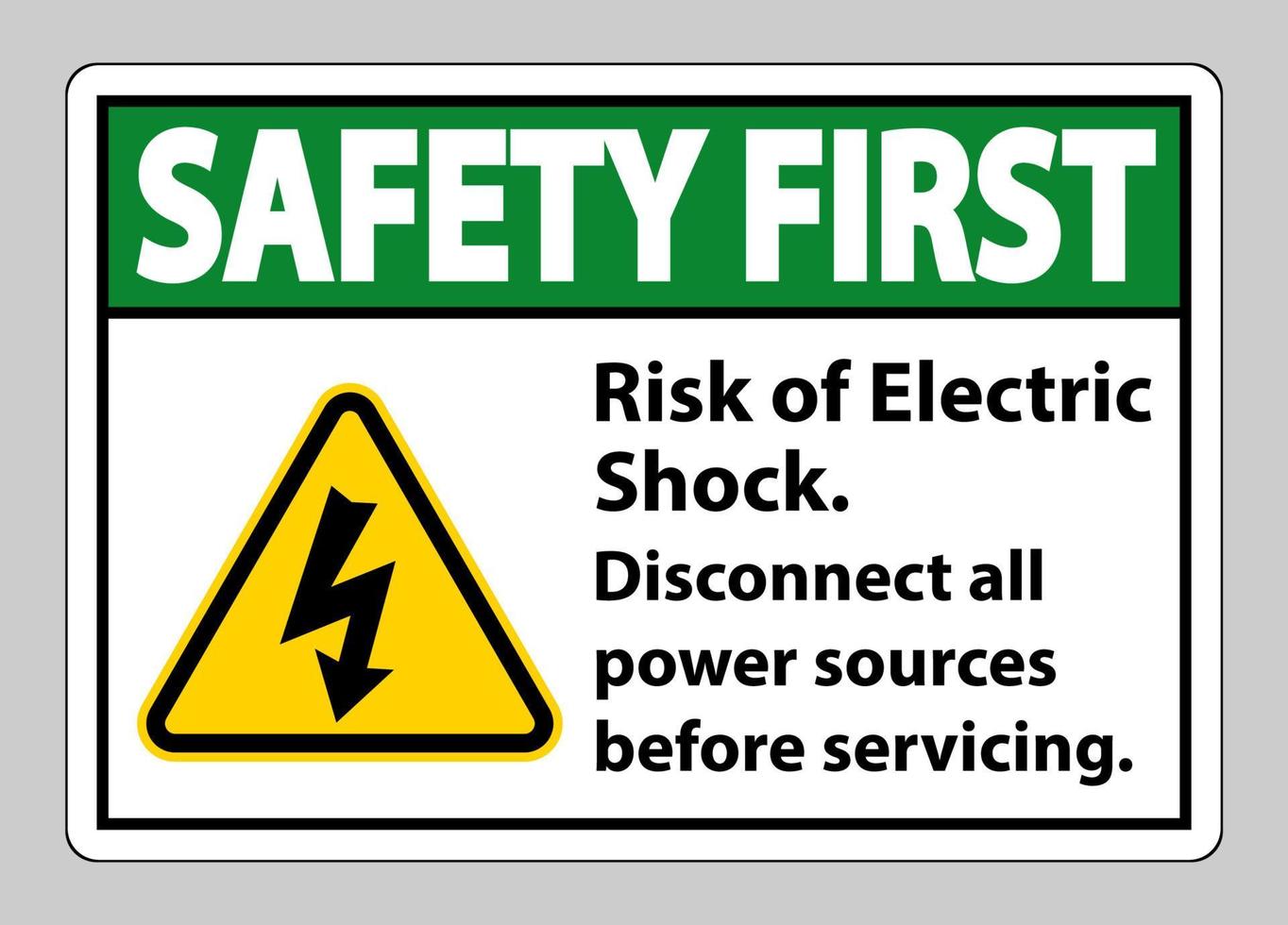 La seguridad ante todo riesgo de descarga eléctrica símbolo signo aislar sobre fondo blanco. vector