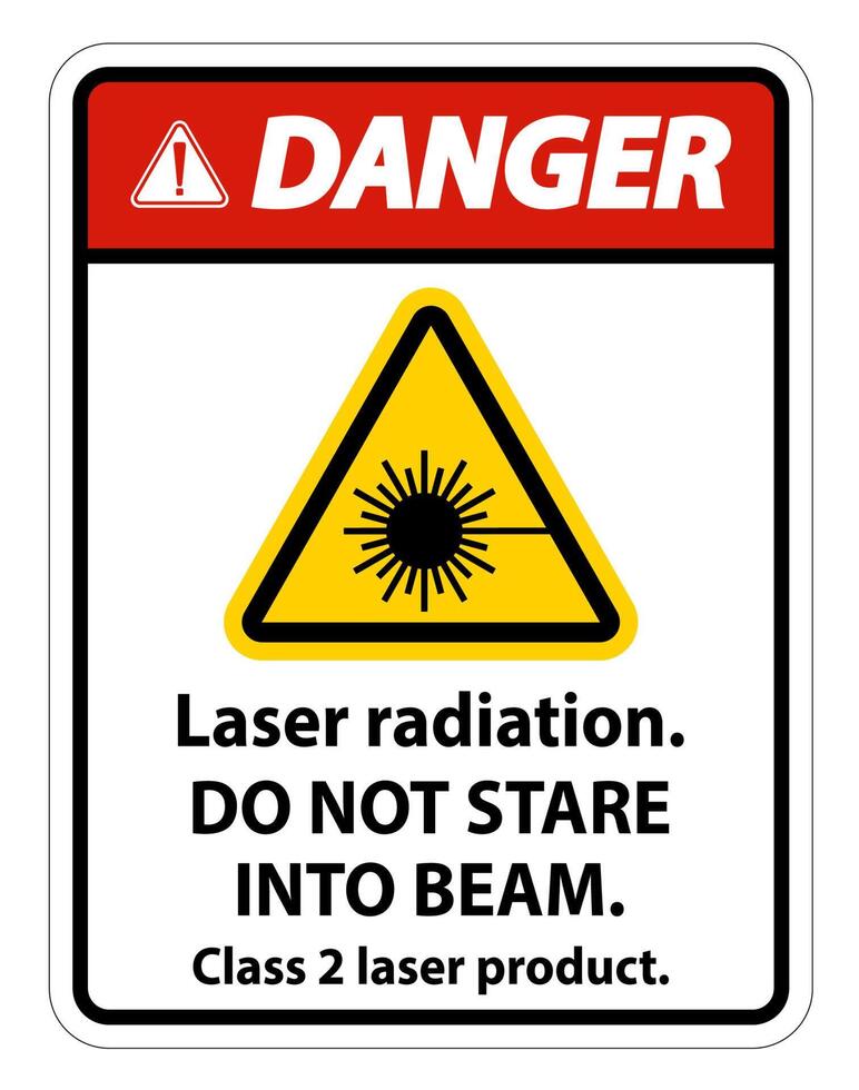 Peligro de radiación láser, no mire fijamente al rayo, signo de producto láser de clase 2 sobre fondo blanco. vector