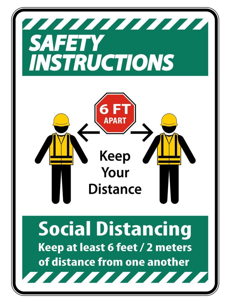 Safety Instructions Social Distancing Construction Sign Isolate On White Background,Vector Illustration EPS.10 vector