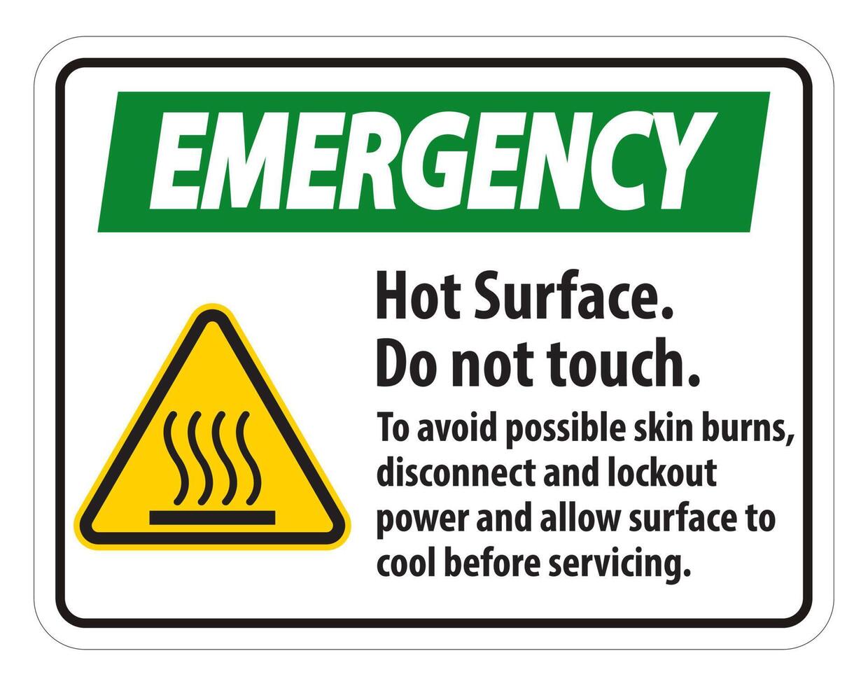 Hot Surface, Do Not Touch, To Avoid Possible Skin Burns, Disconnect And Lockout Power And Allow Surface To Cool Before Servicing Symbol Sign Isolate On White Background,Vector Illustration vector