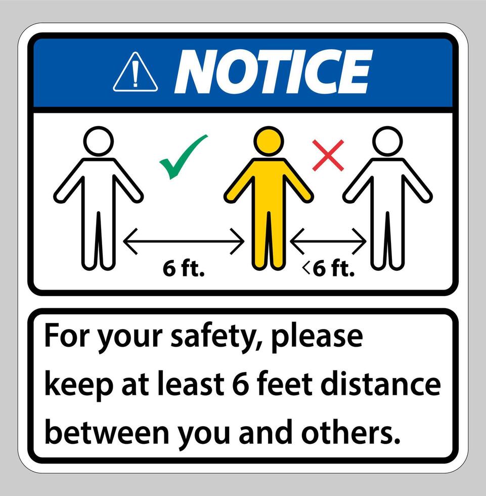 KNotice eep 6 Feet Distance,For your safety,please keep at least 6 feet distance between you and others. vector
