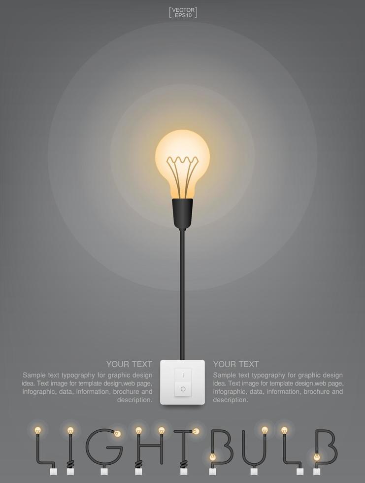 Abstract light bulb and light switch on gray background. Lamp and switch with area for copy space. Vector. vector