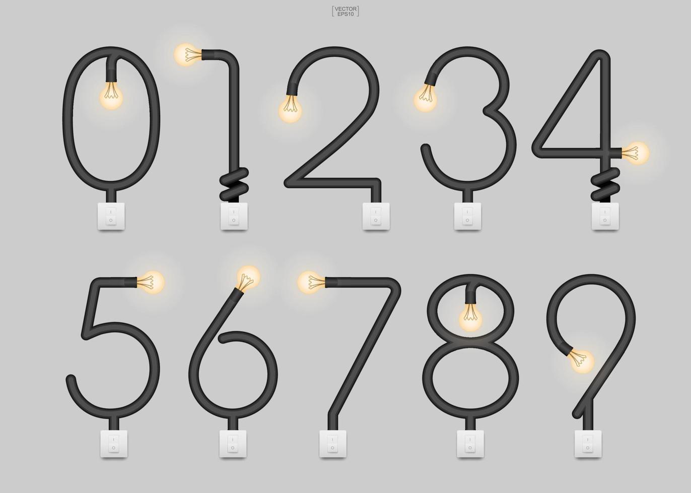 Loft alphabet and numbers. Abstract alphabet sign and symbol of light bulb and light switch on gray background. Vector. vector