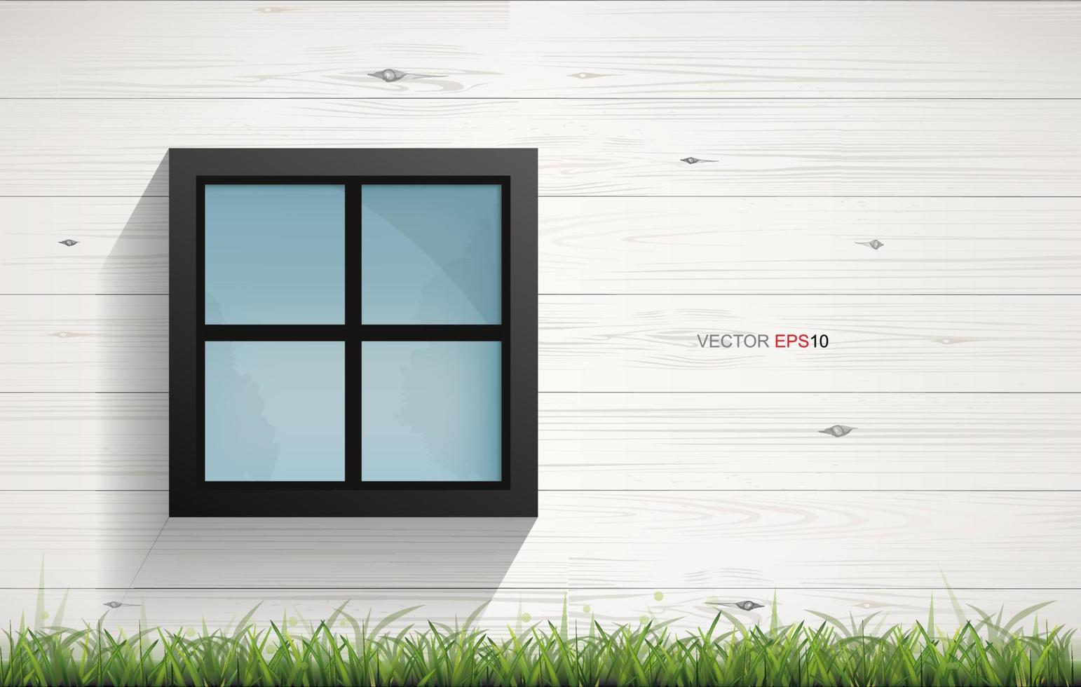 Window on wooden wall texture with horizontal slats wood wall of house. Vector. vector