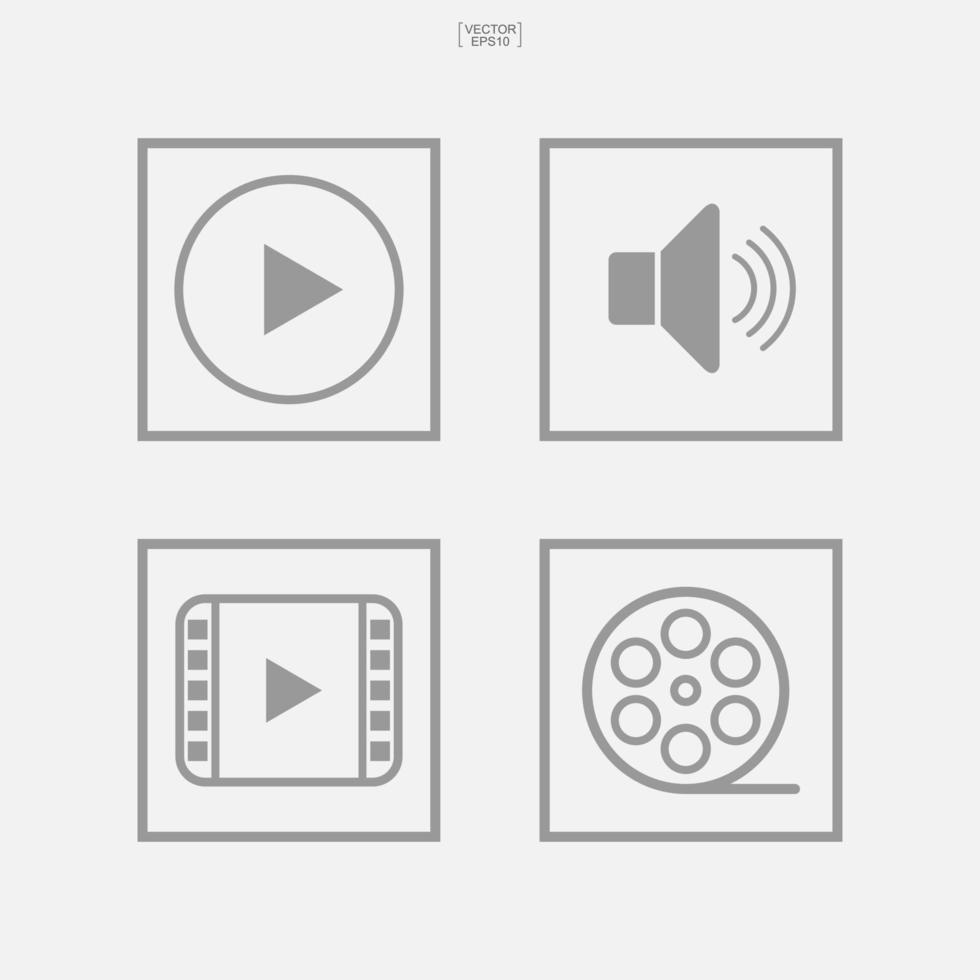 conjunto de iconos de video multimedia para el diseño de páginas web. ilustración vectorial. vector