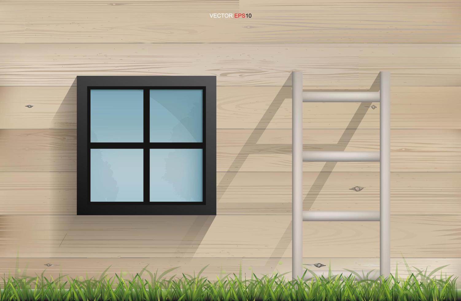 Outdoor background of window and ladder and wooden wall background. Vector. vector