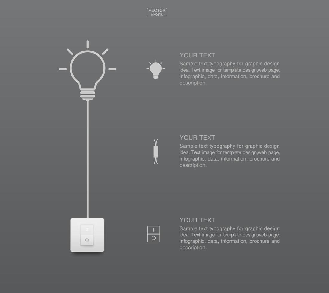 Abstract light bulb and light switch on gray background. Lamp and switch with area for text. Vector. vector