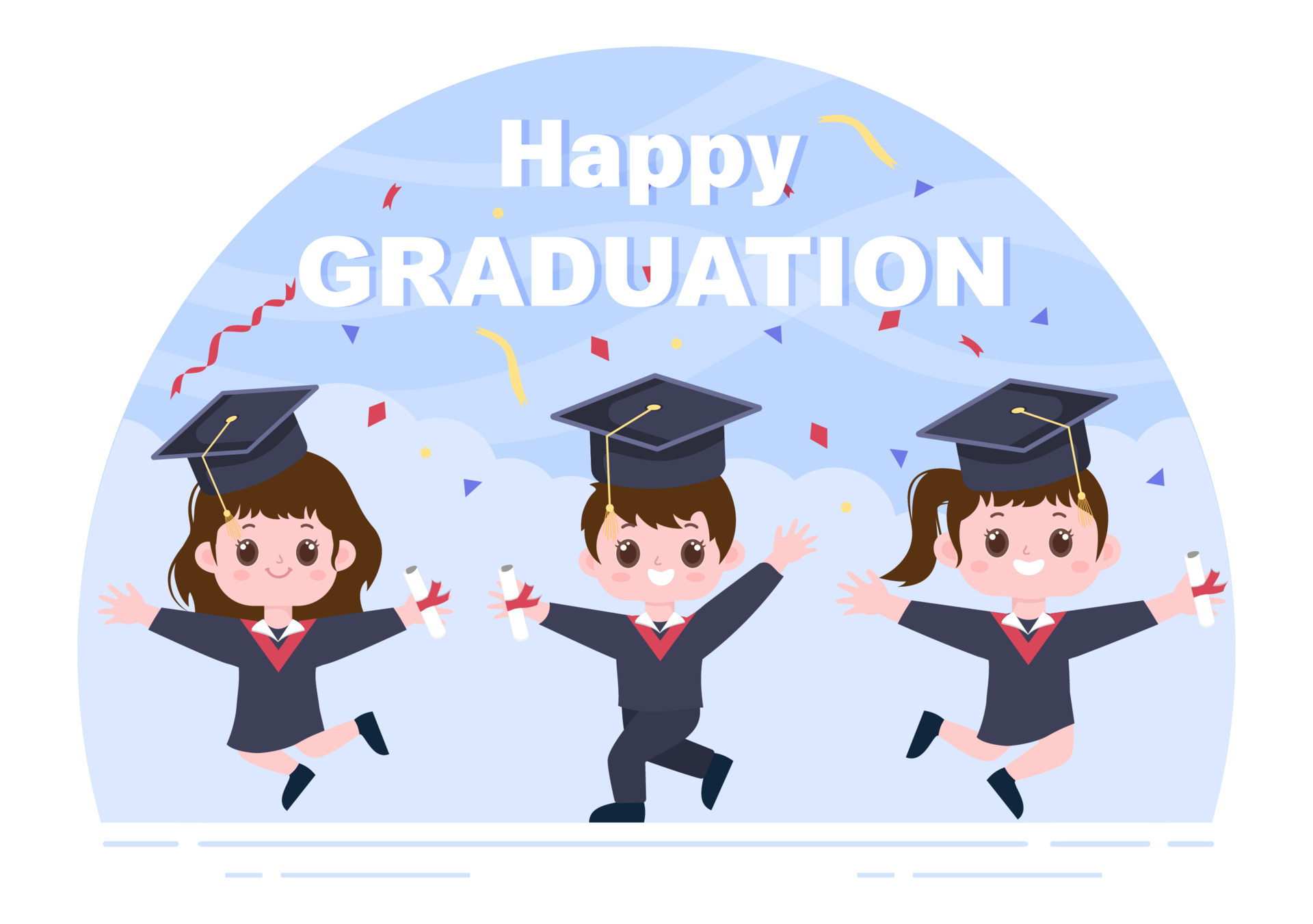 Happy Graduation Day of Students Celebrating Background Vector Illustration  Wearing Academic Dress, Graduate Cap and Holding Diploma in Flat Style  3715668 Vector Art at Vecteezy