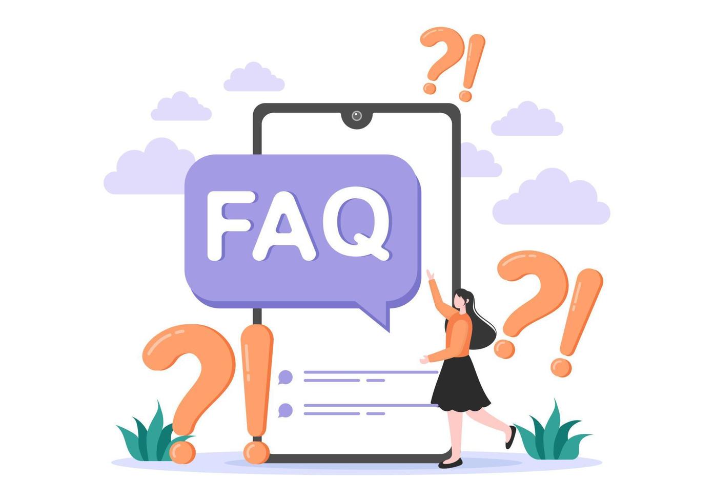 faq o preguntas frecuentes para el sitio web, servicio de asistencia de blogger, asistencia al cliente, información útil, guías. ilustración vectorial de fondo vector