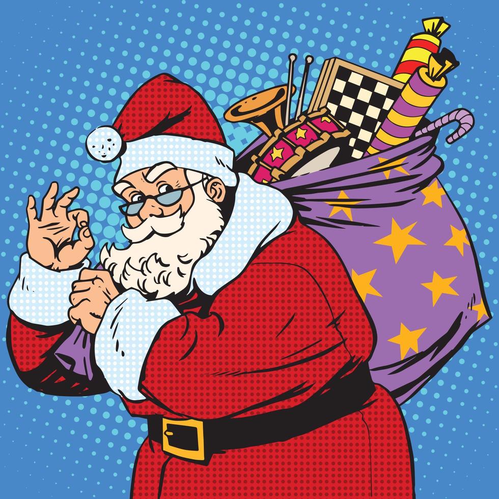 Santa Claus with gift bag okay gesture vector