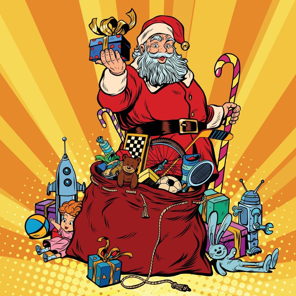 Santa Claus with bag of gifts. Christmas and New year vector