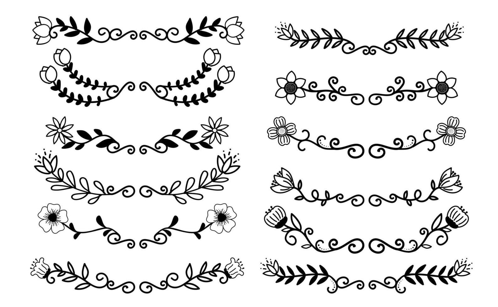 Hand Drawn Borders Elements Set Collection, floral Swirl ornament Vector