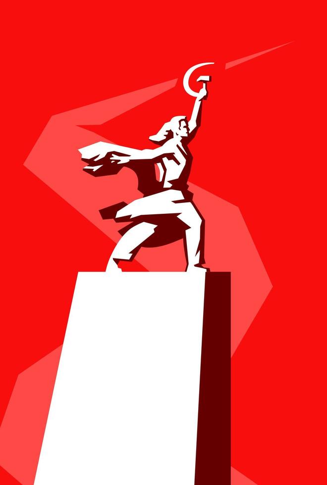 Illustration of the monument Worker and Collective Farm Girl. Vector. Monument, a symbol of the achievements of the Soviet people. Sickle and hammer in the hands. One of the symbols of Moscow. vector