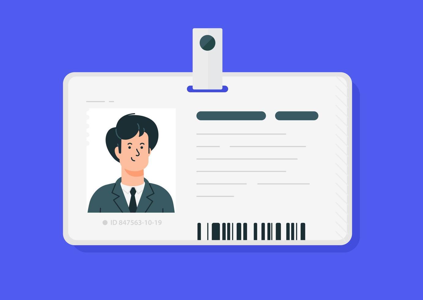 Plastic man identification cards. Vector. Car driver license isolated on a blue background. Flat cartoon style. Student, corporate pass. vector