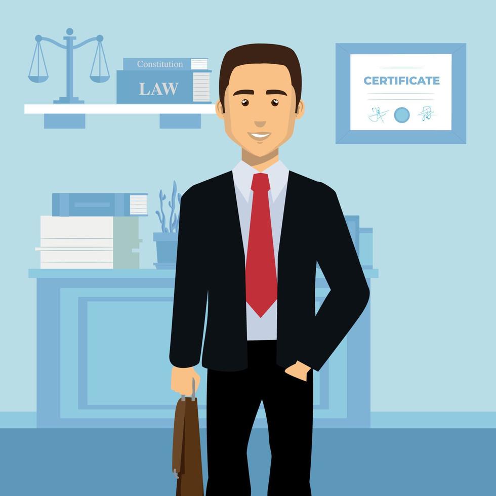 Illustration of lawyer in red tie in his office vector