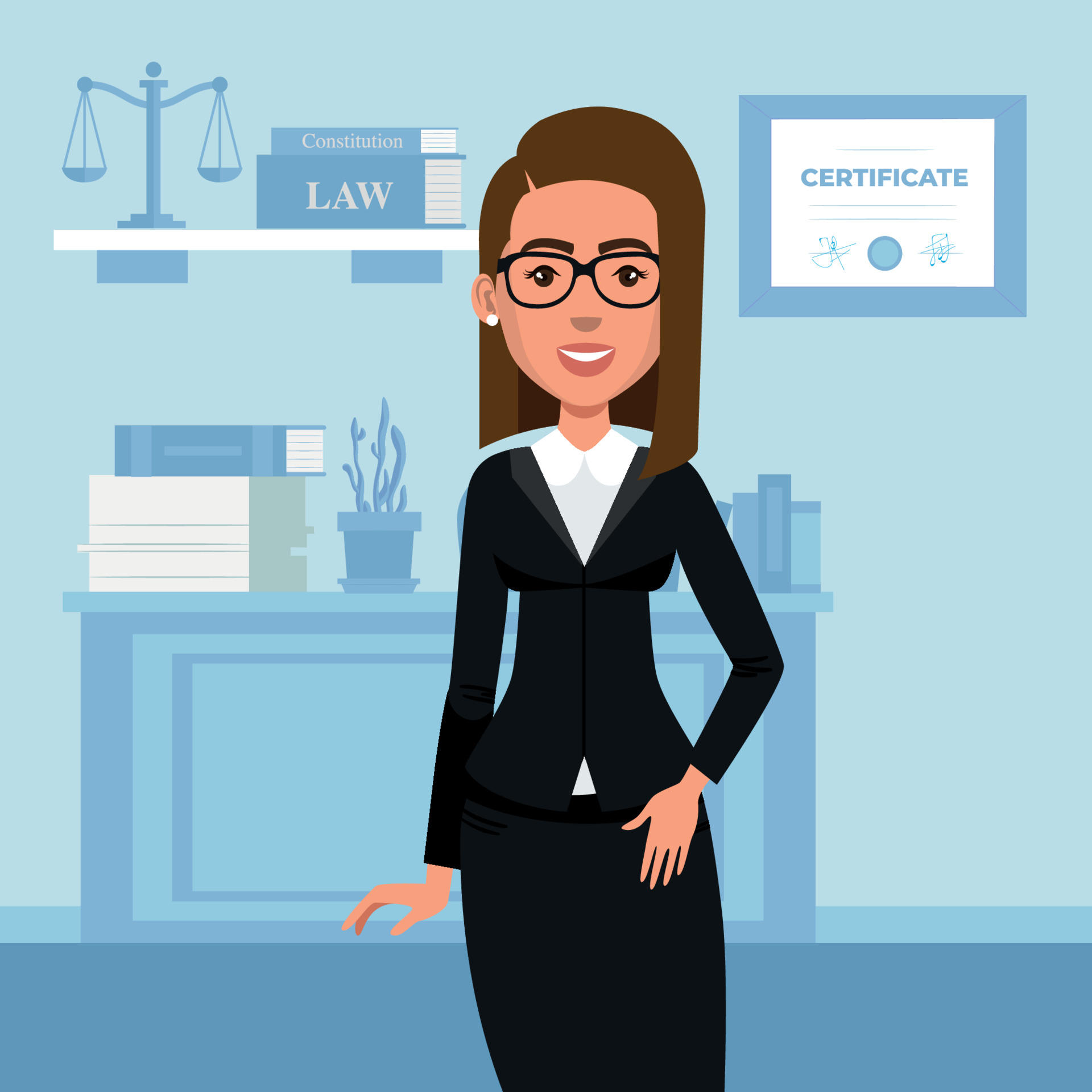 Illustration of a female lawyer with glasses in his office 3715950 Vector  Art at Vecteezy