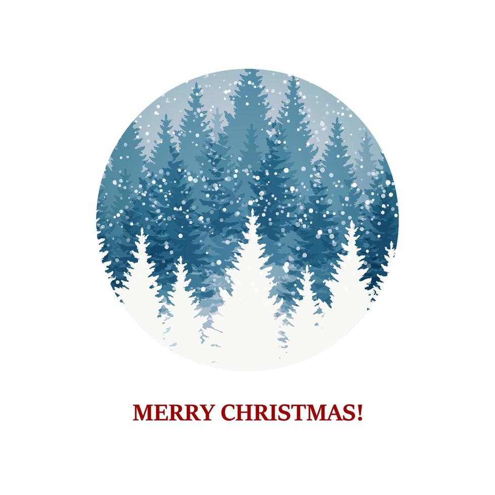 feliz navidad y próspero año nuevo diseño con hermosos paisajes de invierno. paisaje de árbol de navidad azul con nieve. ilustración vectorial con elementos dibujados a mano vector