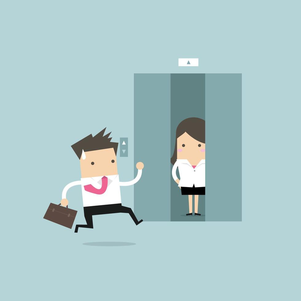Businessman running to elevator and elevator is closing. vector