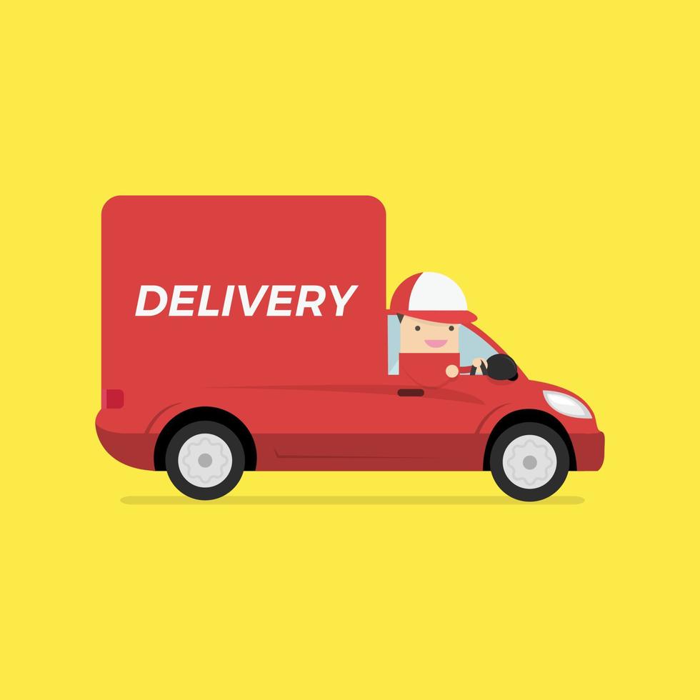 Delivery van with deliveryman. vector